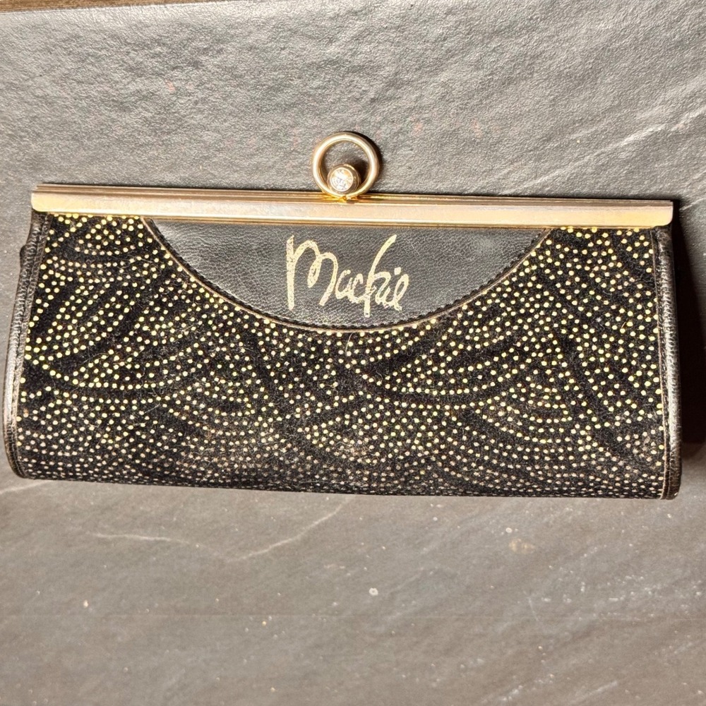 Bob Mackie Vintage Black Gold Sparkle Sunglass Eyeglass Case Crystal Ring Clasp